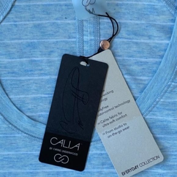 CALIA by Carrie Underwood Light Blue Striped Short Sleeve Workout Tee - Picture 8 of 8
